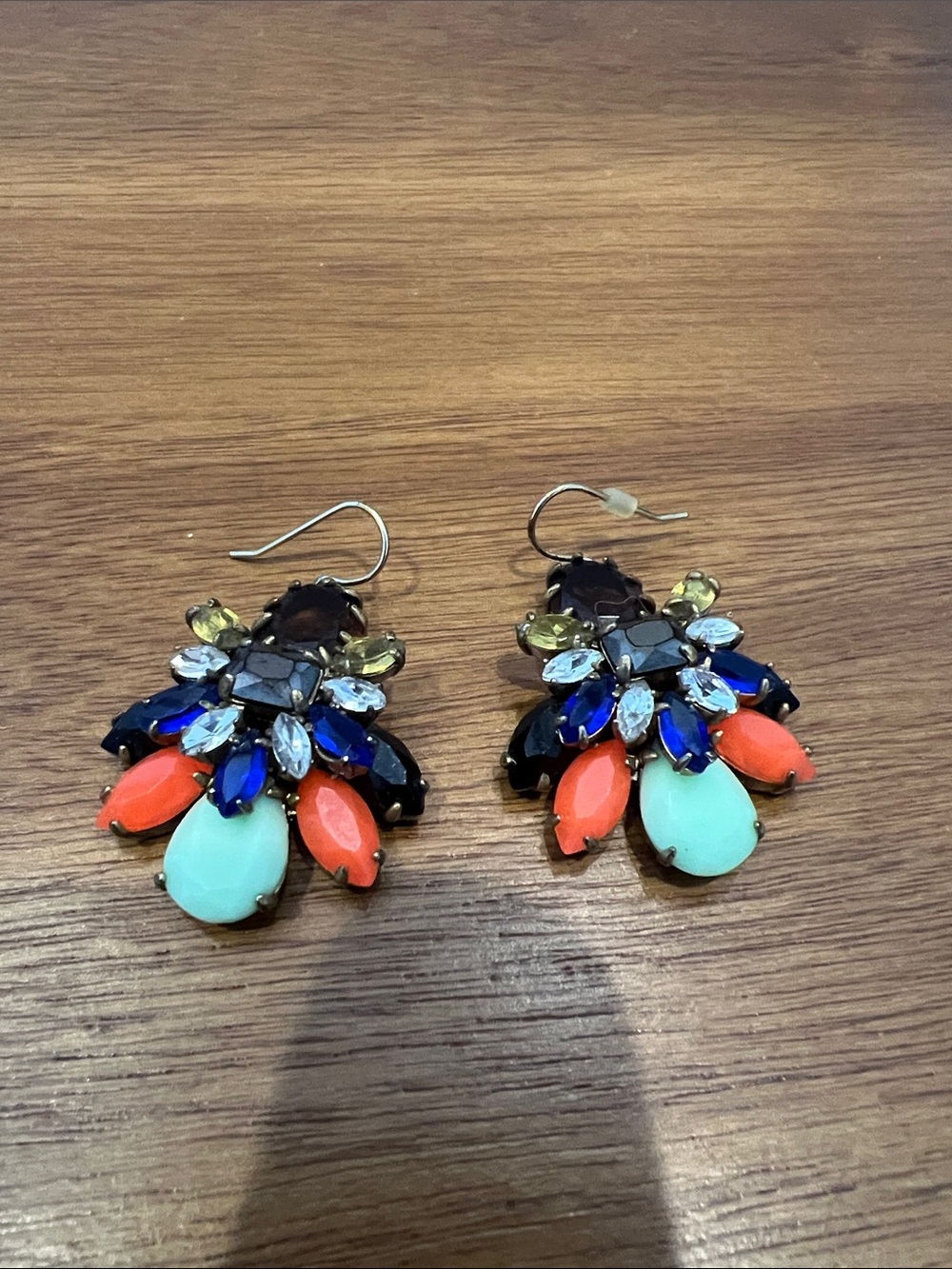 J Crew Statement Multi-Color Drop Earrings - Mint, Coral & Navy